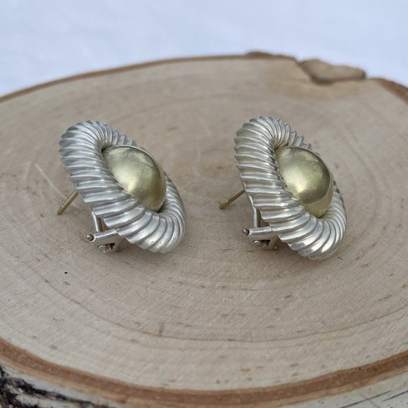 David Yurman 22mm Large Cookie Stud Earrings Sterling 14k Gold Cable Round Post - Picture 3 of 15